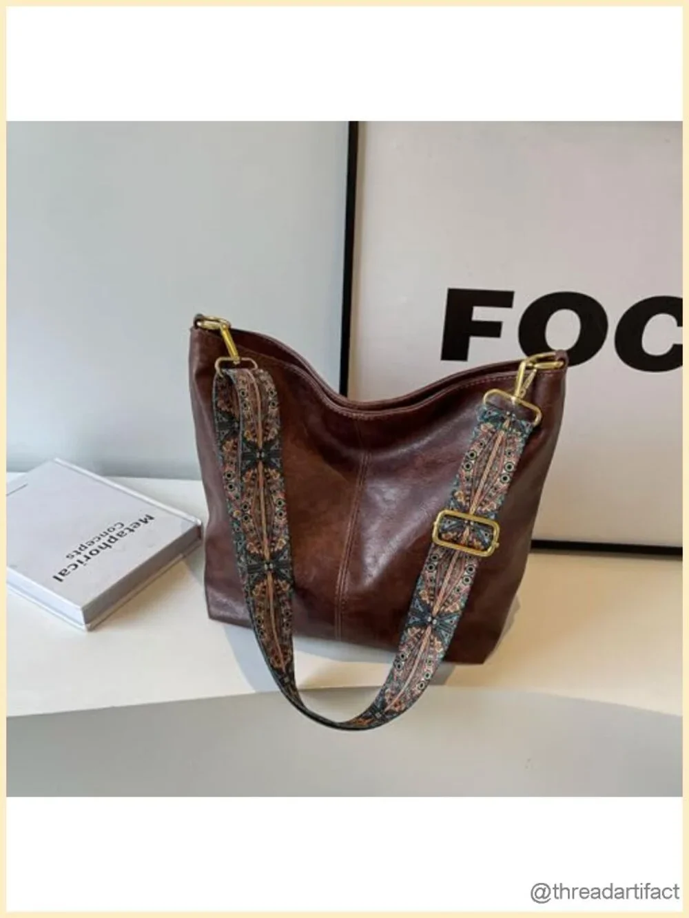 Vegan Leather Hobo Bag Crossbody with Guitar Strap Shoulder Purse